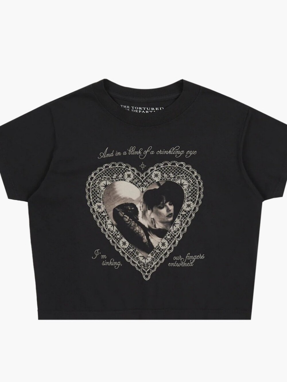 TAYLOR‎ SWIFT black TTPD Blink Of A Crinkling Eye graphic crop tee shirt S